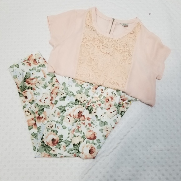 Guess sheer pink lace top shirt blouse - Picture 2 of 8